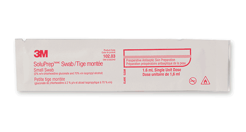 3M™ SoluPrep 2% Chg, 70% Iso Alc Clear Solution Swabsticks Single