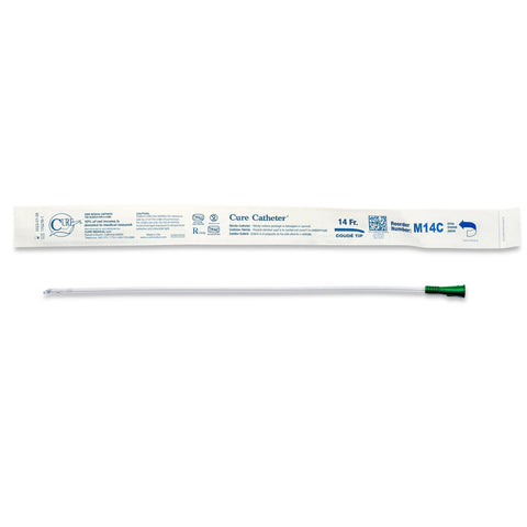 Cure Intermittent Male Cath 16" Pre-Lubricated Coude Tip 14fr Single